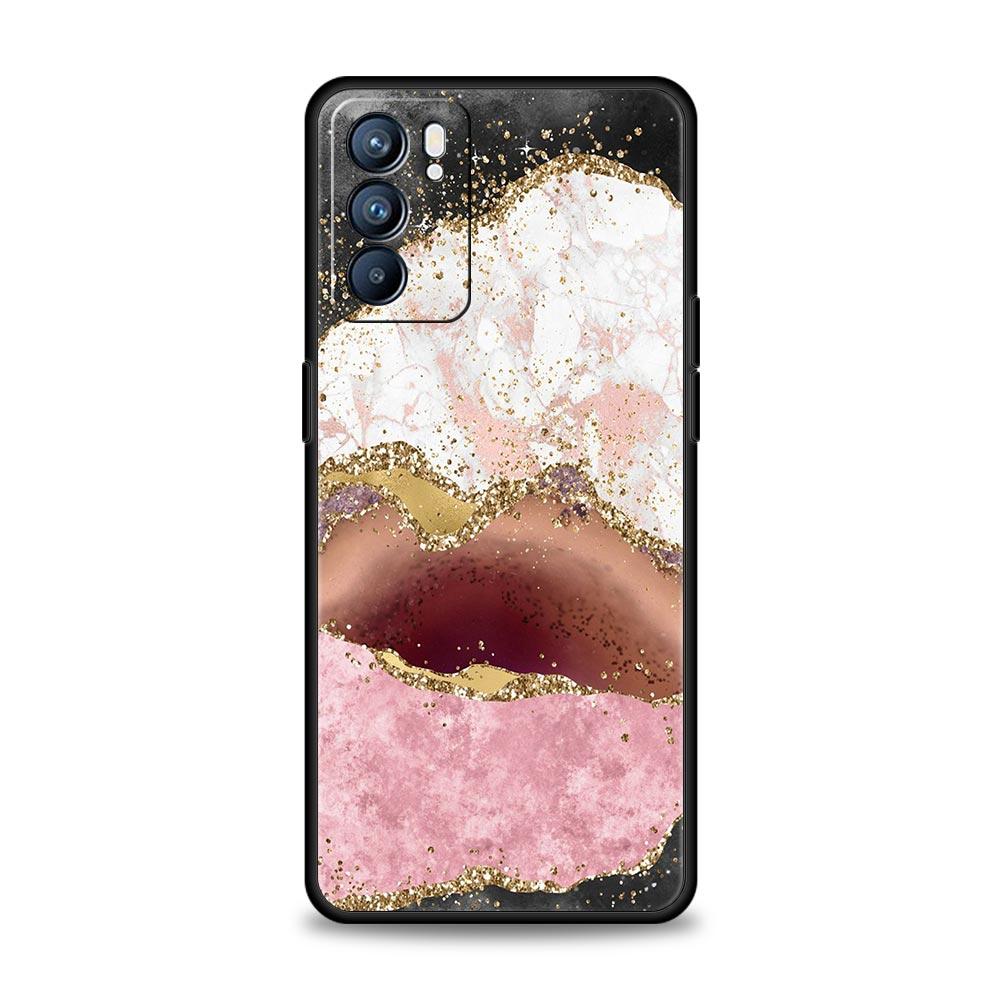 Rainbow Glitter Agate Marble Art Phone Case For Oppo Find X5 A54 A53 A52 A9 2020 A15 A95 A16 A76 A74 Reno7 SE Reno6 Pro 5G Cover