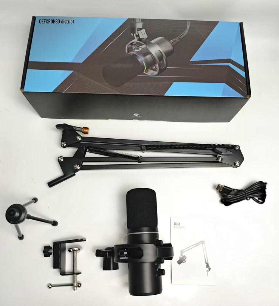 WM8 Dynamic USB XLR RGB Microphone for Desktop eSports and Live Streaming with Sound Card