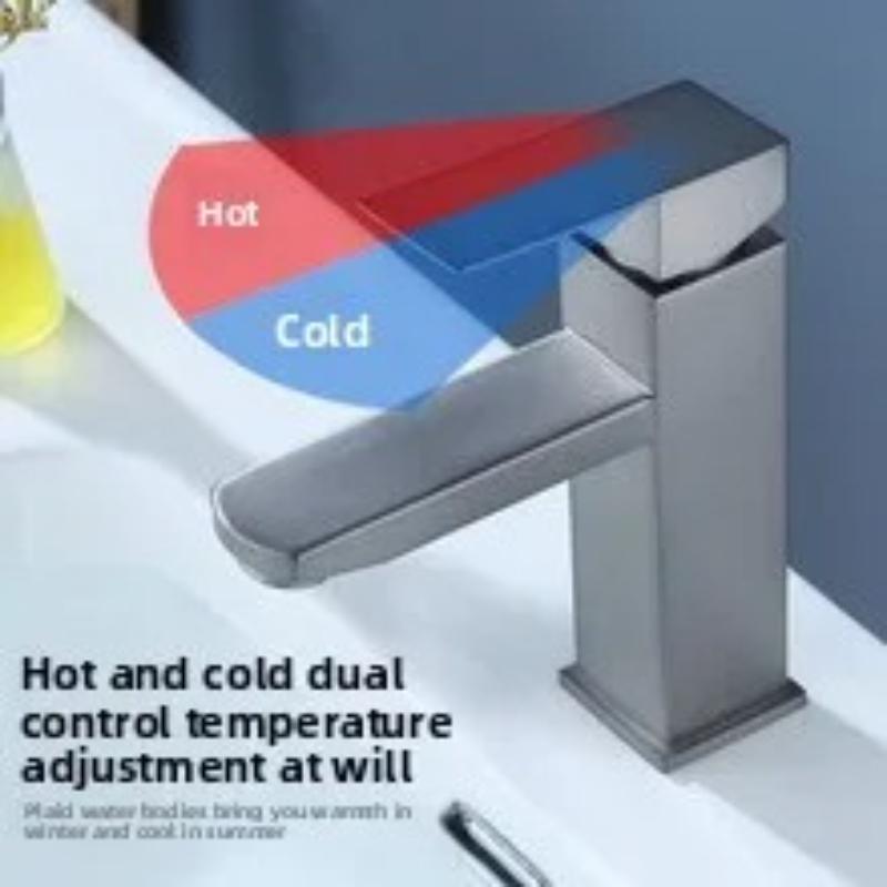 Gray Stainless Steel Faucet Washbasin Household Hot and Cold Water Bathroom Countertop Basin