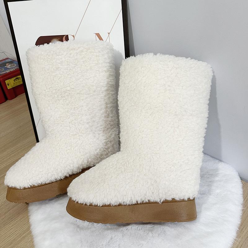 2025 winter new wool boots children punk lamb platform high heel snow boots plush long shoes Europe and America