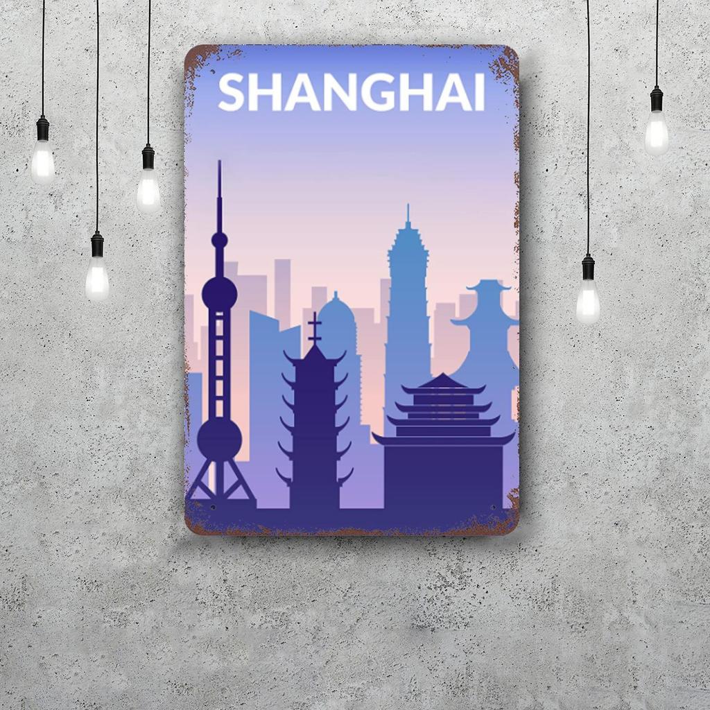 shanghai Vintage Tin Sign Home Decor Wall Decor Art Wall Mural Room Decoration Decor Retro Metal Sign Plate Bar Posters