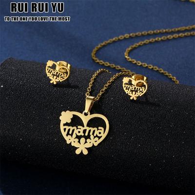 RUI RUI YU MAMA Set di orecchini con collana in acciaio inossidabile Set di gioielli per la festa della mamma
