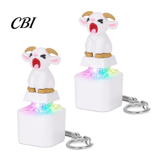 Animal Keyboard Fidget Toy 1/2Pcs Keychain, Rechargeable Goat Cat Finger Clicker with LED Light Sound, Push Button Decompression Keychain