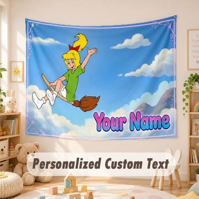 Custom Name Text Tapestry,Bibi Blocksberg Boho Wall Hanging, Decorative Backdrop Tapestry For Room