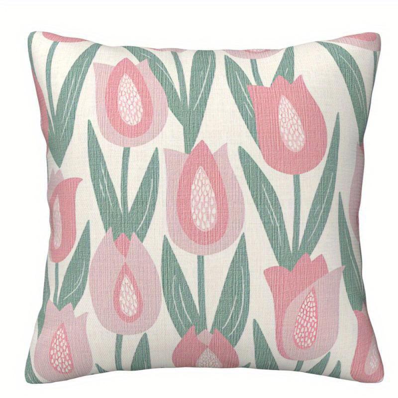 pc Fresh Pink Green Floral Pillow Cover D DoubleSided Polyester Cushion Case Daisy Tulip Decor Gift for Flower Lov