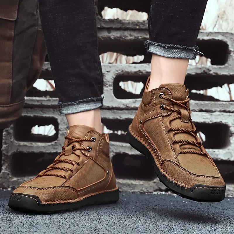 Fashion Classic Genuine Leather Winter Boots for Men Outdoor Shoes for Mountain Trekking Warm Handmade Retro Boot Leisure Hiking