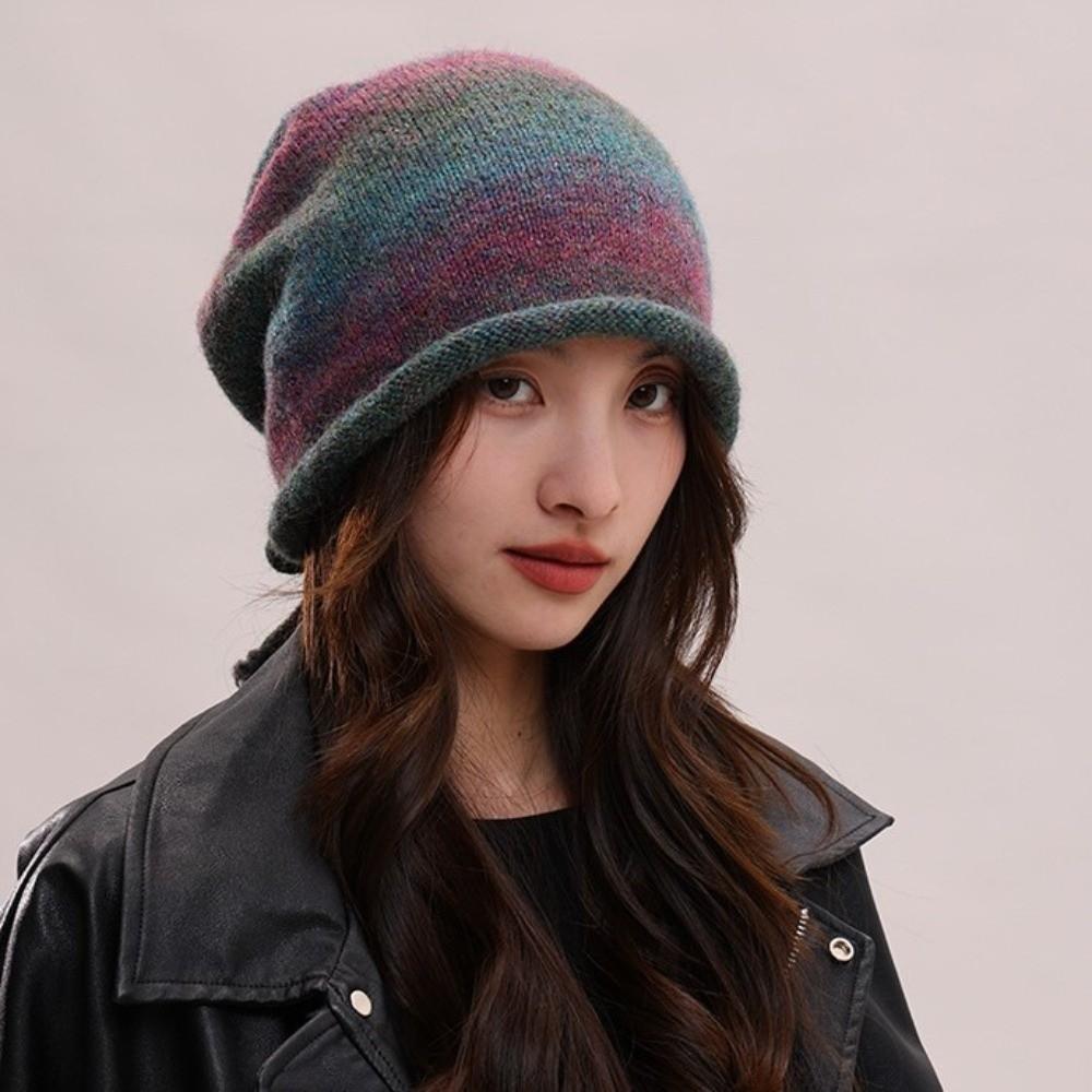 Rolled Brim Drawstring Beanies Hat Loose Pile Cap Simple Brimless Beanie Cap  Autumn Winter
