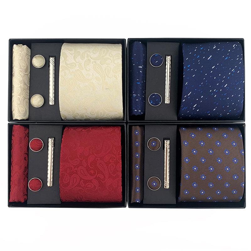 Paisley Men'S Tie Square Cuff Tie Clip Gift Box Set Business Casual Tie Black Gift Box