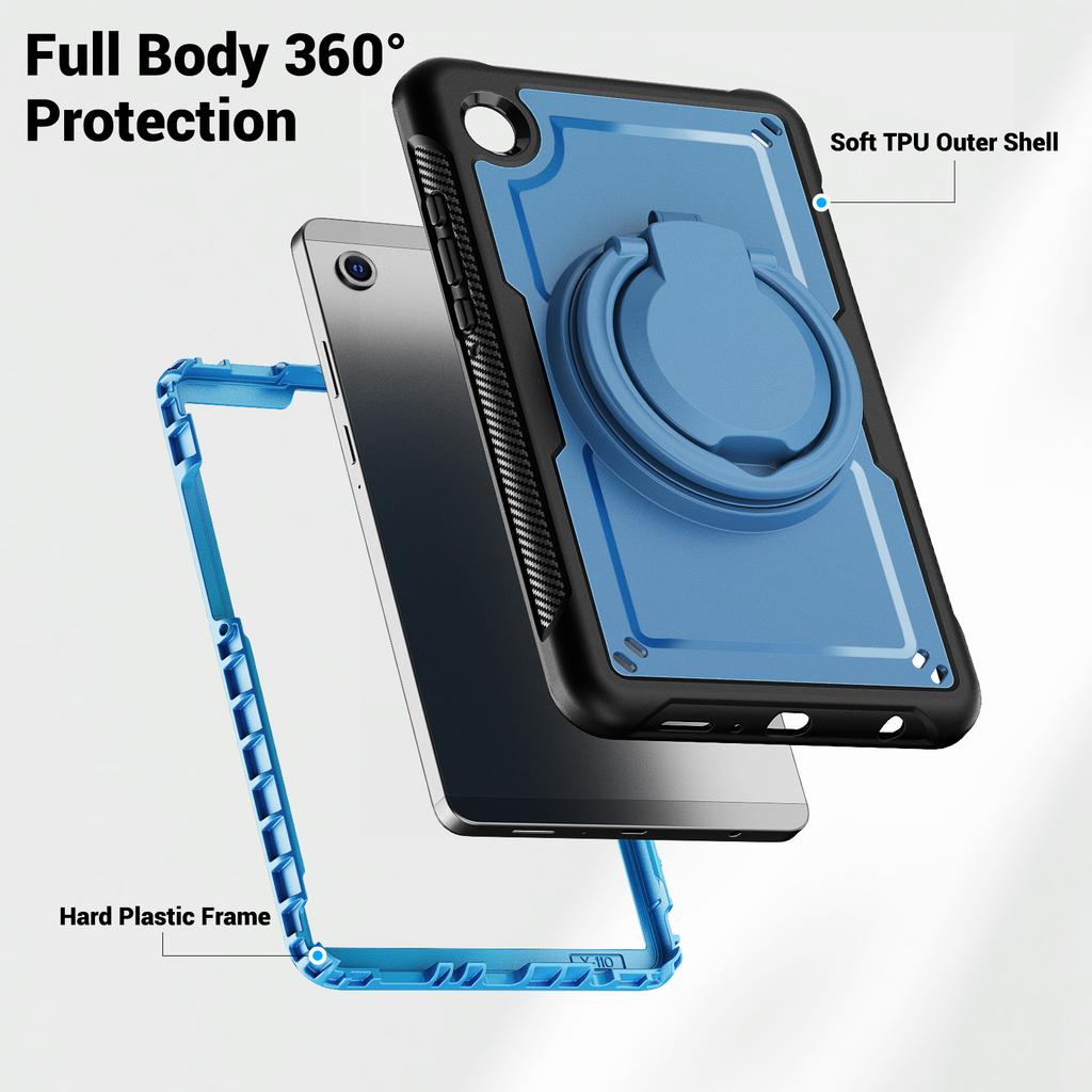 For Samsung Galaxy Tab A11/A9 Case Rotating Kickstand PC + TPU Shockproof Tablet Cover with Shoulder Strap