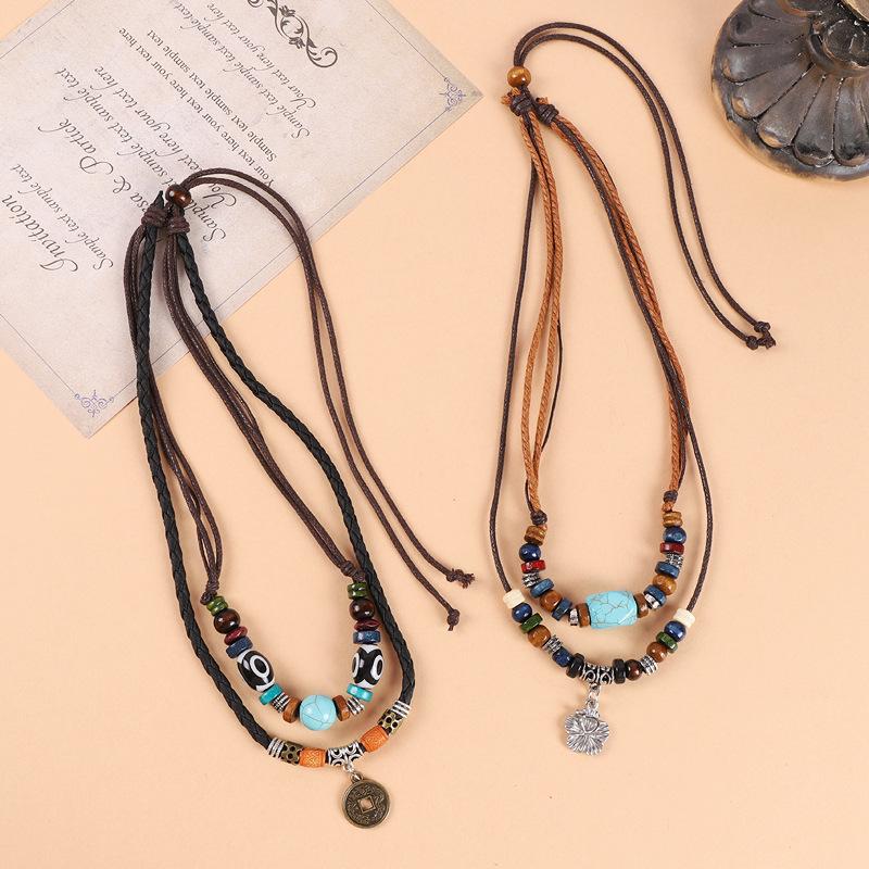 Vintage Ethnic Woven Necklace: Double Layer Clavicle, Tibetan Forehead & Sweater Chain for Women