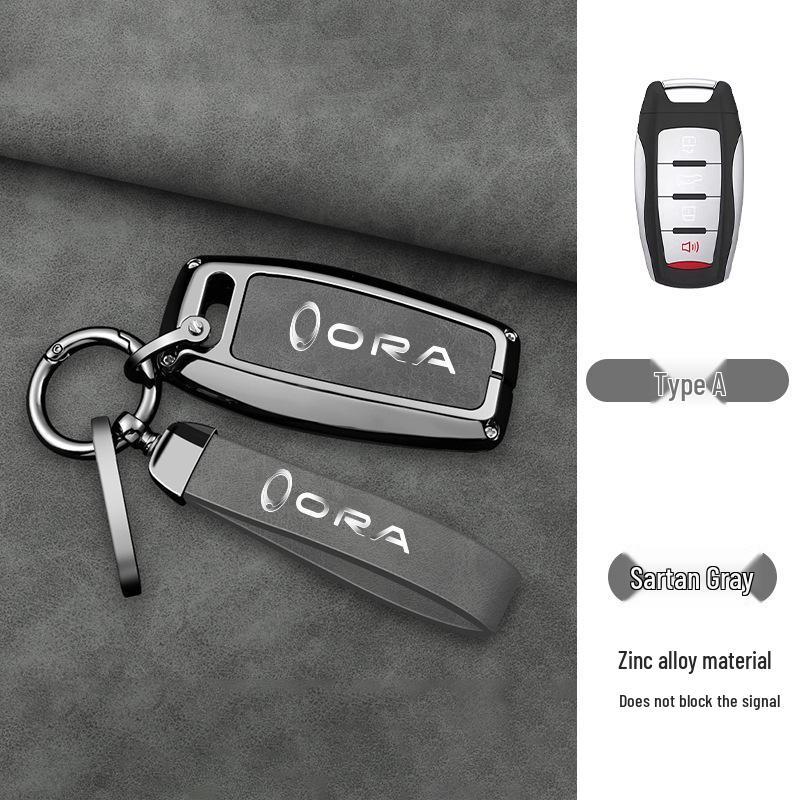 Great Wall ORA Key Cover for Good/Black/Lightning/White/Ballet Cat Models - High-End Black Full Shell with Buckle