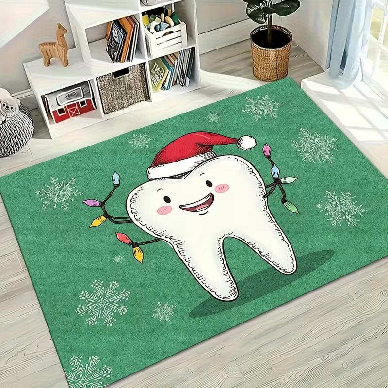 Xmas Santa Tooth Cartoon Area Rug Non Slip Floor Mat Dental Clinic Room Holiday Style Carpet Indoor Home Decor Mat