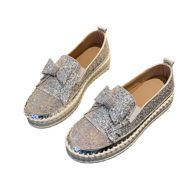 Flat-bottomed Thick-soled Single Shoes Women's Spring New One-pedal Colored Rhinestone Bow Student Lazy Casual Shoes