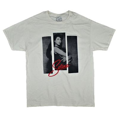 Men's Selena 3 Strips Photo On Cream Tee T-shirt Large Cream