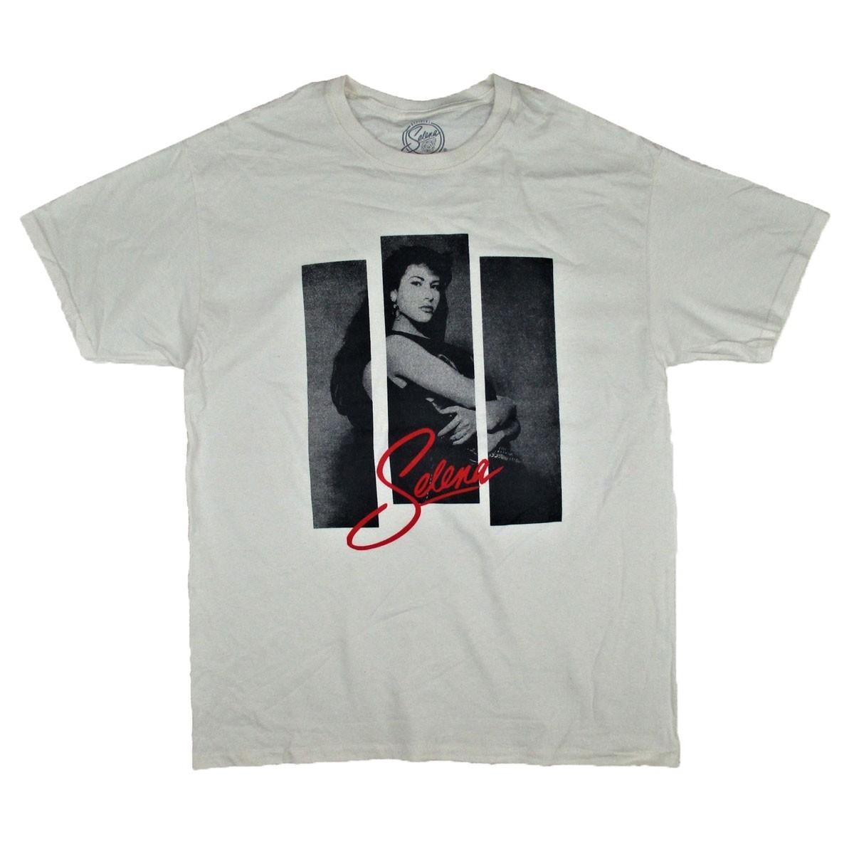 Men s Selena 3 Strips Photo on Cream Tee T-shirt Large Cream M