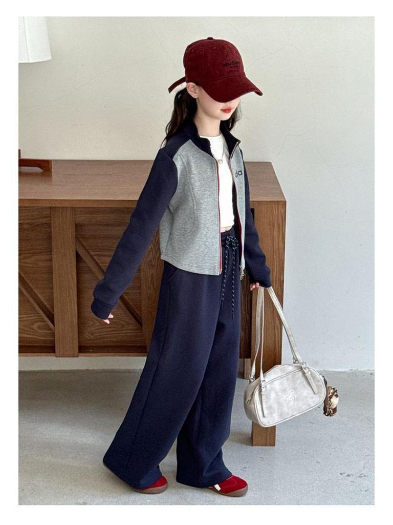 Girls' 2025 Trendy Autumn Outfit: Jacket & Pants Two-Piece Set for Big Kids