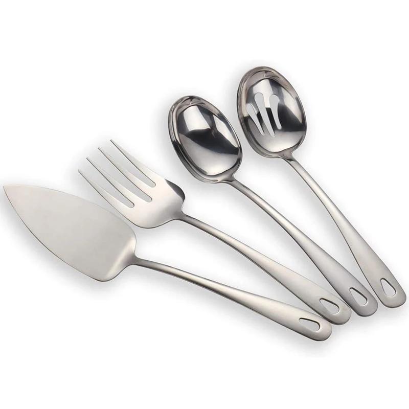 

Набор столовых приборов из 4 предметов из нержавеющей стали с титановым покрытием - Лопатка для торта, Вилка для мяса, Перфорированная сервировочная ложка Золотой/Серебряный серебряный