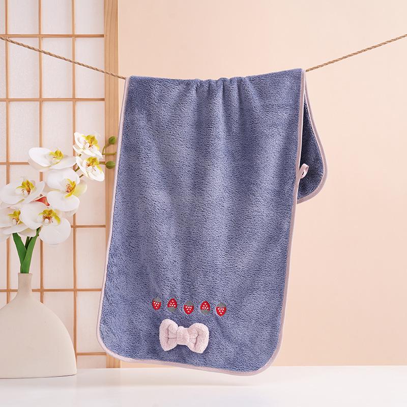 Strawberry Embroidered Bowknot Bath Towels - Coral Fleece Gift Set