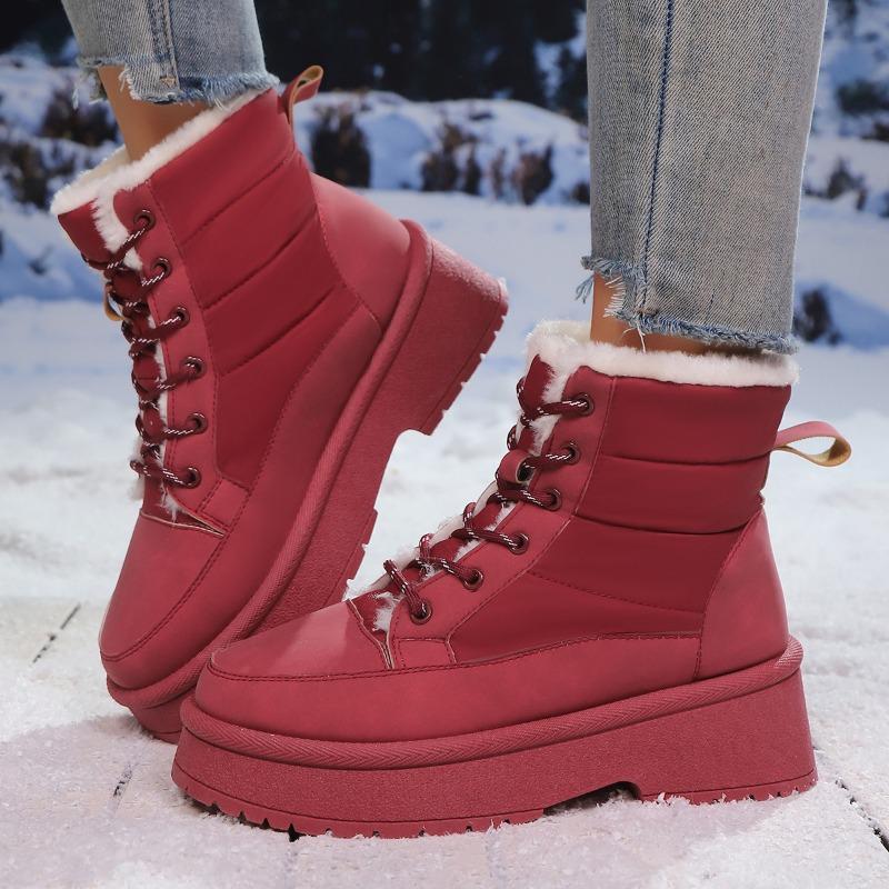 

Large size winter snow boots plush warm cotton shoes wear-resistant comfortable lace-up sports outdoor high-top women s boots 41 красный