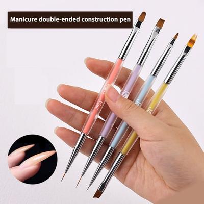 Nail Art Pen Comfortable Grip Acrylic Rod Flexible Soft Nylon Bristle UV Gel Nail Polish Design Multifunctional Double Heads Nail Brush Pen Nail Salon