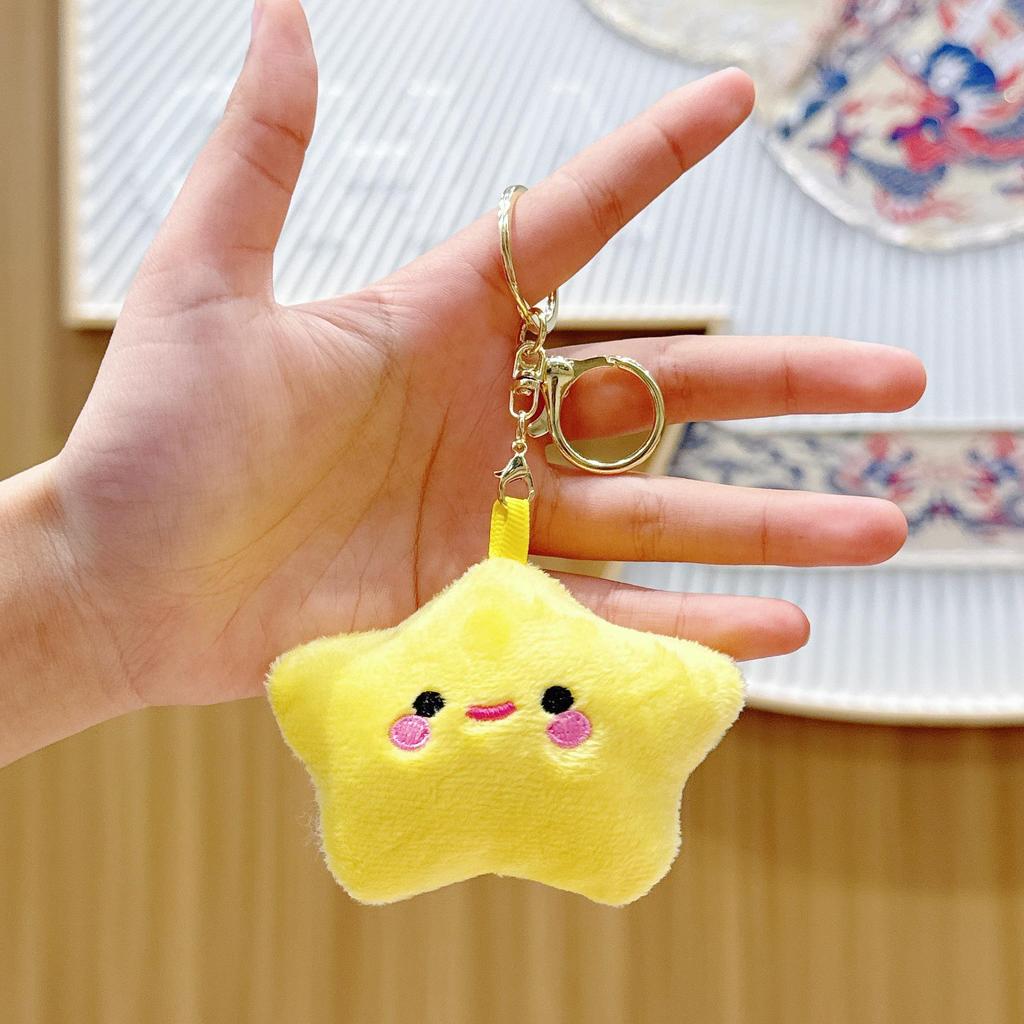 Five-Pointed Star Plush Bag Charm & Keychain - Cute, Girlish Heart Accessory for Backpacks