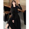 French Hepburn style hollowed-out knitted long-sleeved dress for women's spring and autumn new temperament slim and slim skirt