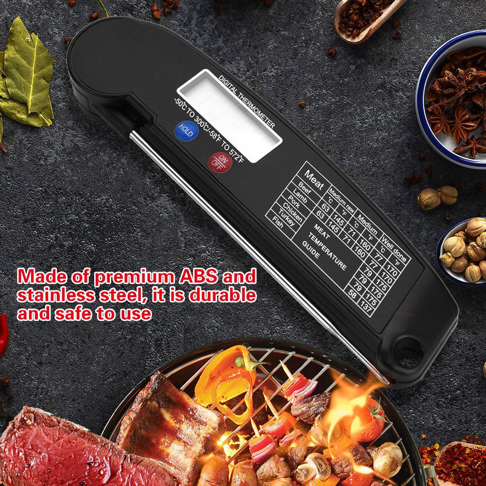 LCD Digital Food Thermometer with Foldable Probe Kitchen Cooking BBQ Grill Temp Tester Black