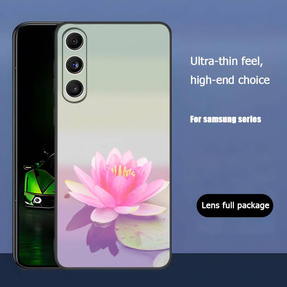 Lotus Flowers For Samsung Galaxy S25 S24 S23 Ultra S22 S21 Plus S20 Black Soft Silicone Protective Case