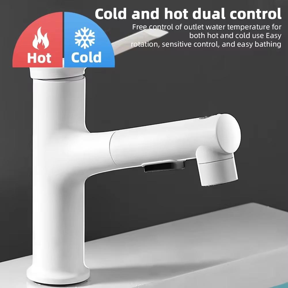 2025 New Bathroom Sink Faucet Pull-out Mouthwash Faucet Hot and Cold Water Mixer Bathroom Single Hole Faucet
