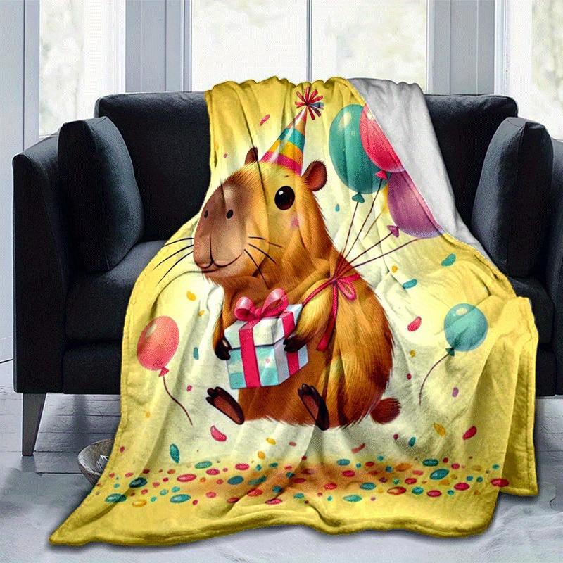 1pc Capybara Printing Lightweight Flannel Blanket, Comfortable and Warm Blanket, for Camping Sofa Bed and Couch Office, Gift 100x150cm