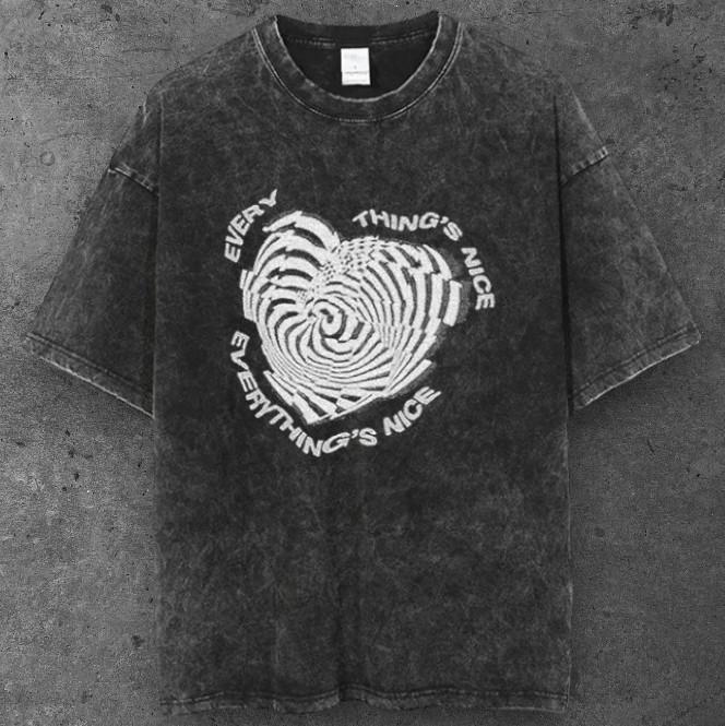 Unisex Hypnotic Heart Graphic T Shirt Washed Black Y2K Streetwear S-2XL S разноцветный