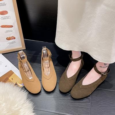 Mode Vår och Höst Dam Ballerina med Platt Sula Mjukt Läder Lågskor Är Trendiga och Rundtåade Casual Lågskor.