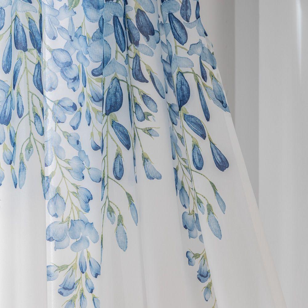 French Fresh Pastoral Orchid String Chiffon Floral Printing Window Screen Bedroom Living Room Balcony Screen Curtain