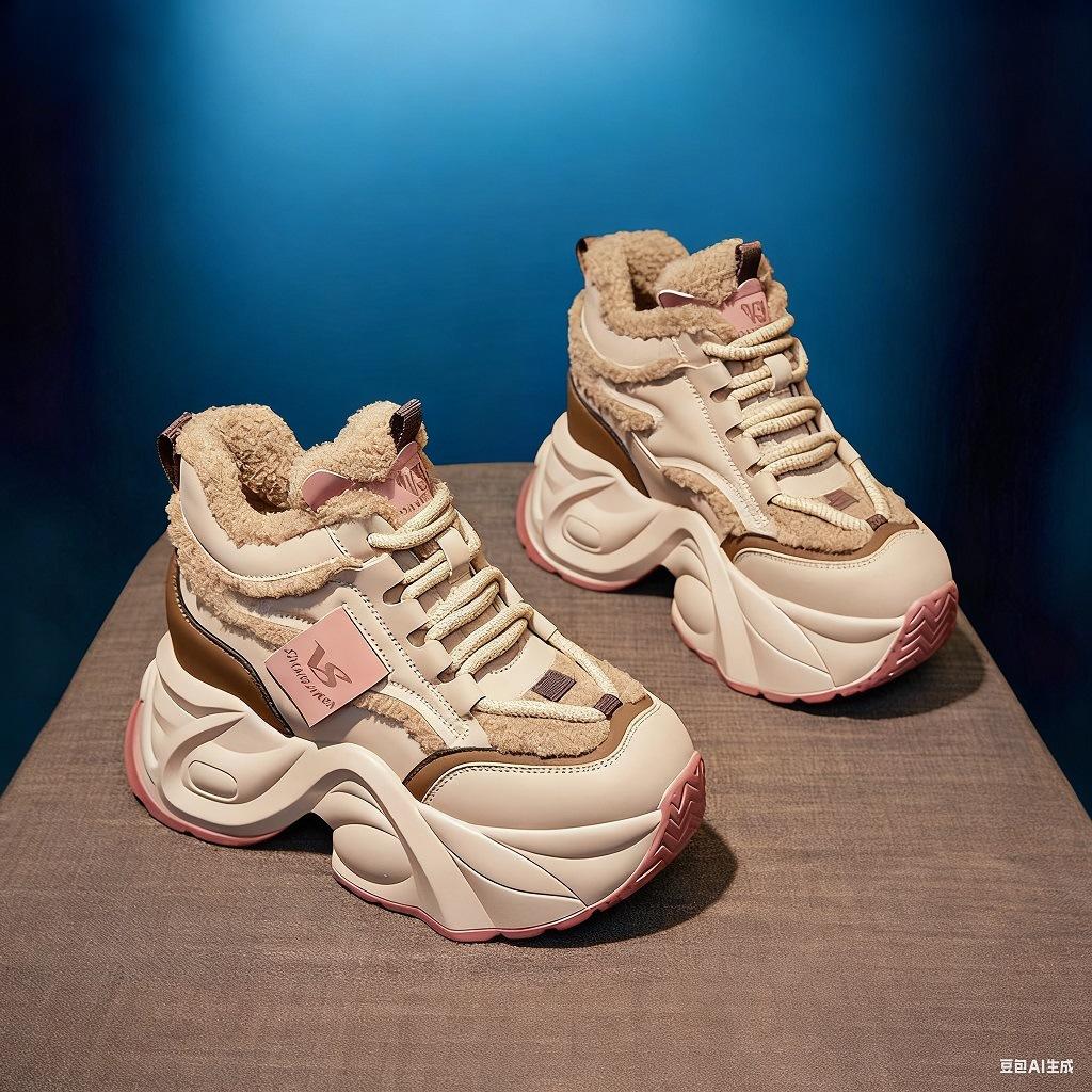Women's Shoes New Thick-soled Small Inner Height Increase and Velvet Warm Dad Shoes Women's Winter Sports Casual Shoes