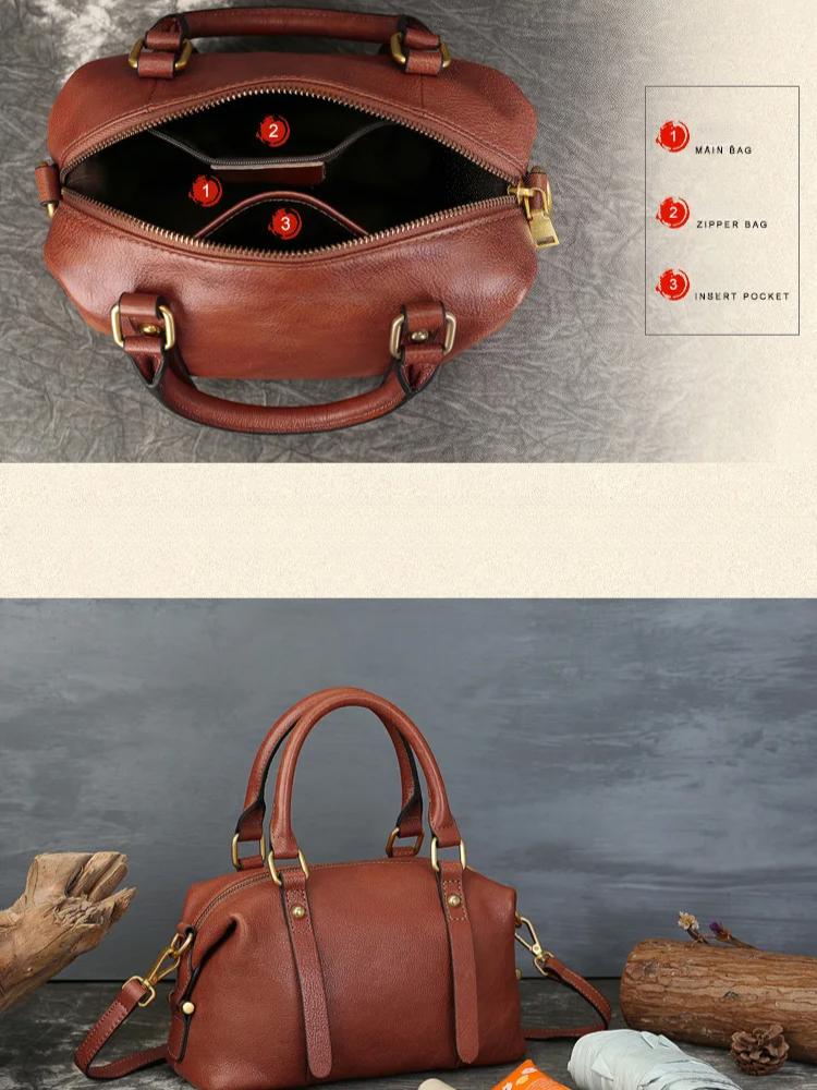 Johnature Women's Handbag Genuine Leather Retro Large Capacity Pillow Bag Commuting Versatile Cowhide Shoulder Bags