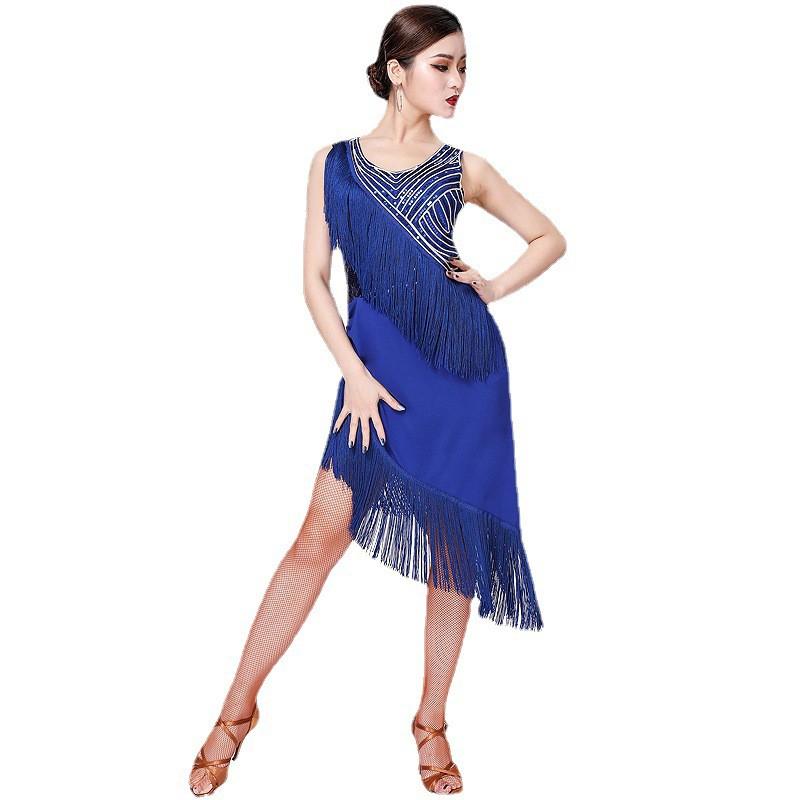Latin Dance Sequin Fringe Dress Practice Performance Costume Women Stage Dancewear