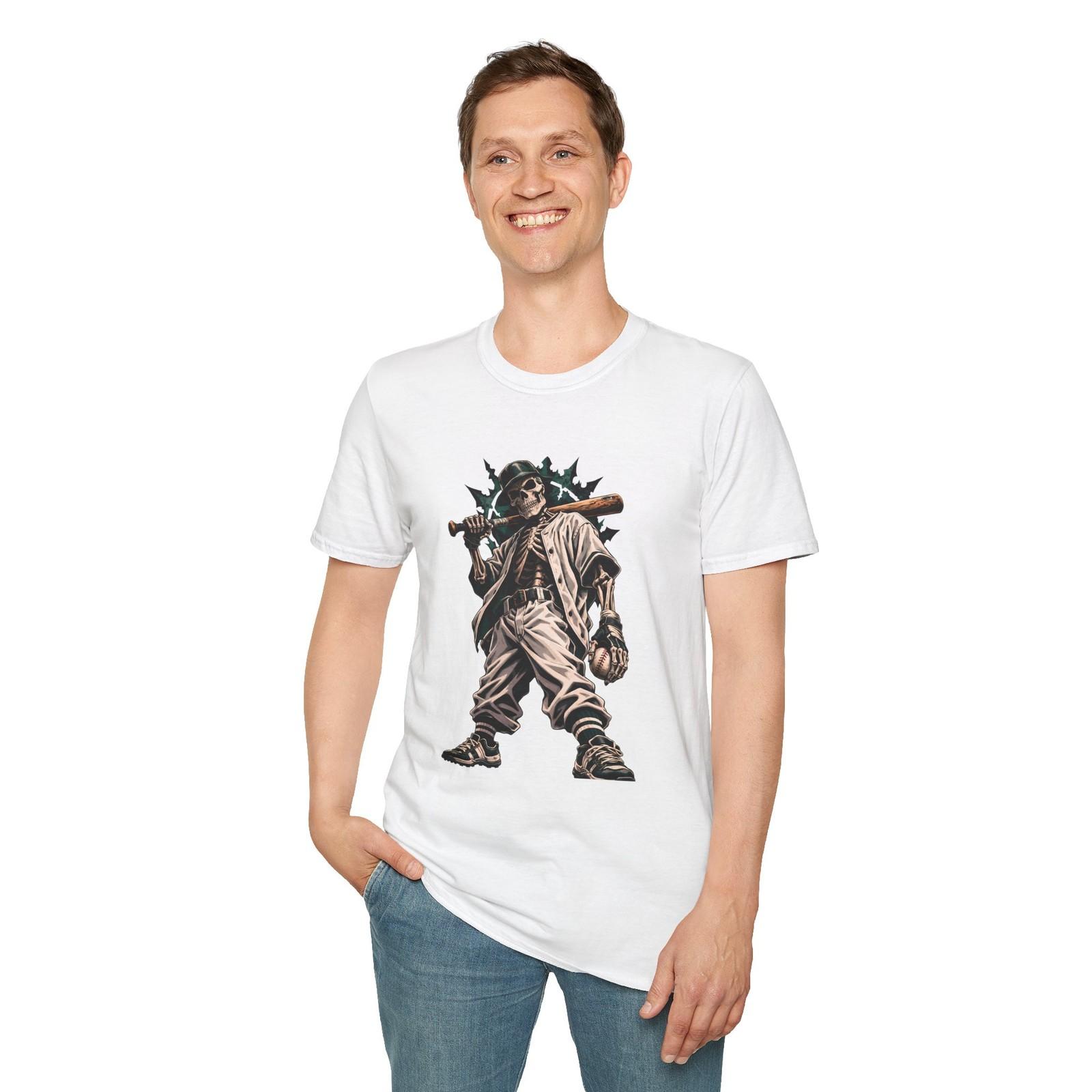 Unisex Softstyle T-Shirt Skeleton Baseball Skull Sports Gothic Fantasy S