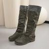 Plus Size Long Knight Boots New European and American Round Toe Side Zipper Woolen Boots