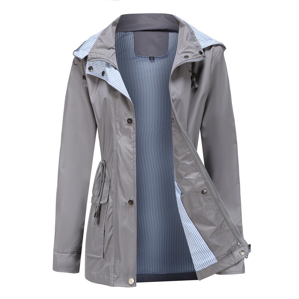 Neue Windjacke für Damen mit abnehmbarer Kapuze für Herbst und Winter in großen Größen