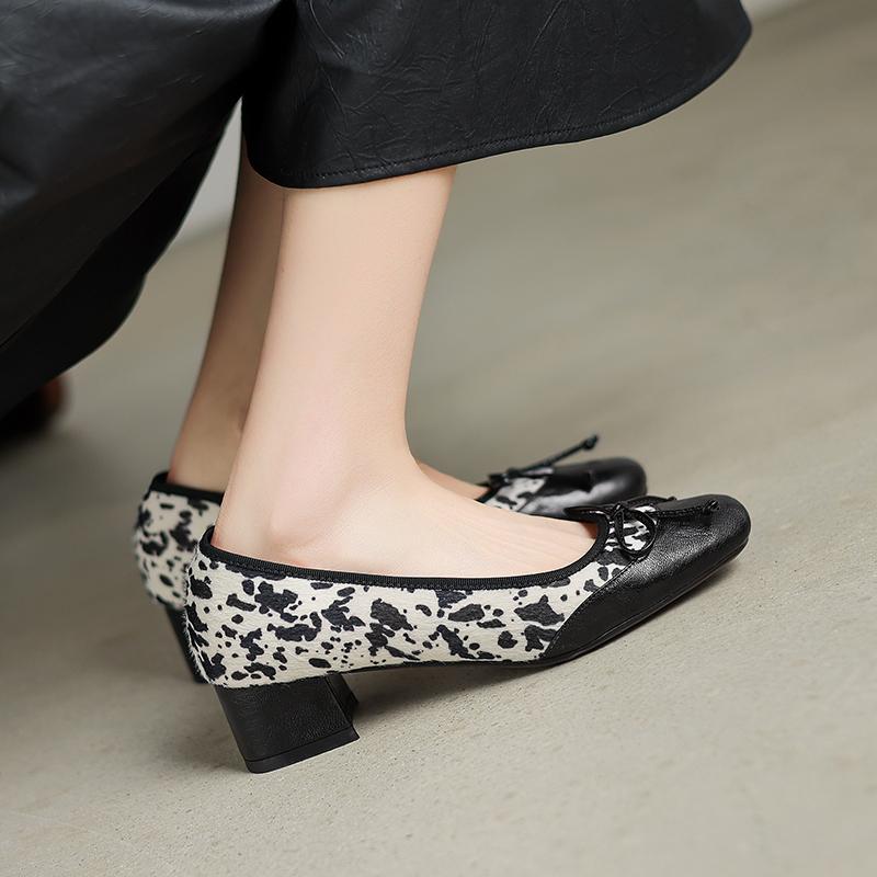 

Fashion 2025 New Spring Square Toe Genuine Leather Shoes for Women Fashion Leopard Print Women Pumps Women Shoes Ladies Shoes 34 чёрный