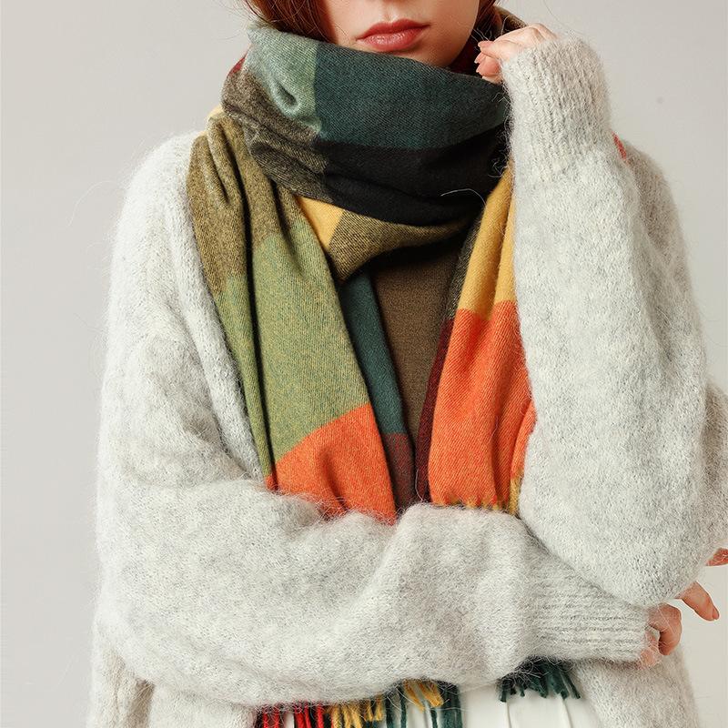 Plaid scarf women's autumn and winter imitation cashmere warm scarf office shawl with high-end scarf women's winter