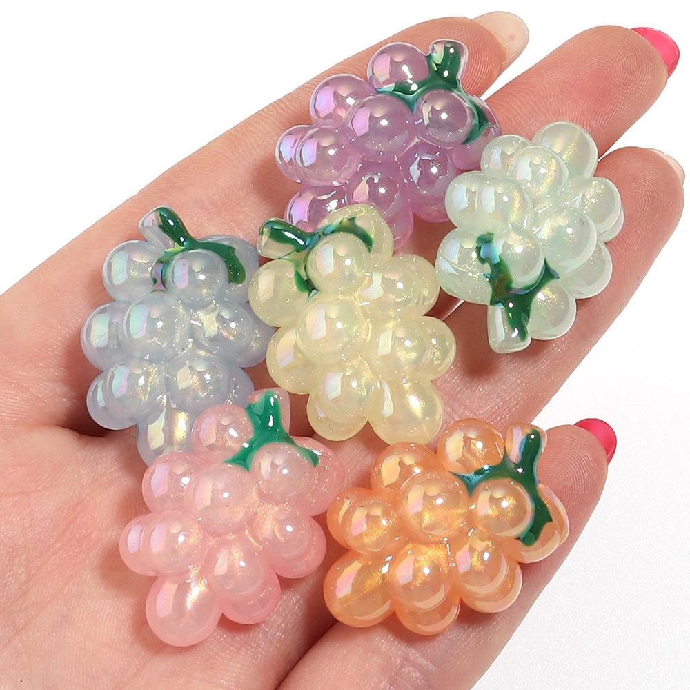 10pcs/lot Plated Colored Acrylic Beads Cute Grape Shaped Big Hole Loose Spaced Beads For DIY Headwear Hairpins Decor Accessories