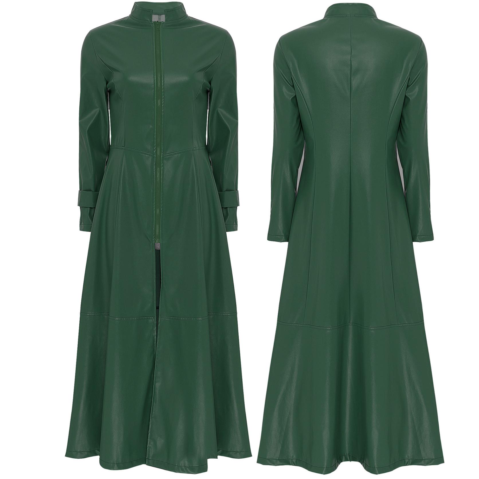 

Готичне мотоциклетне пальто в стилі стімпанк, диско-вечірка, довге пальто, тренч зі штучної шкіри, куртка-плащ, сукня на повну блискавку до щиколотки для жінок і чоловіків 3XL темно-зелений колір