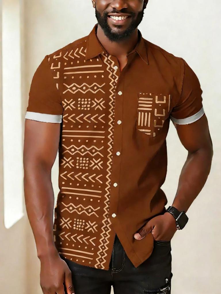 Beach essential! Hawaiian short-sleeve shirt with palm tree print, casual and stylish.