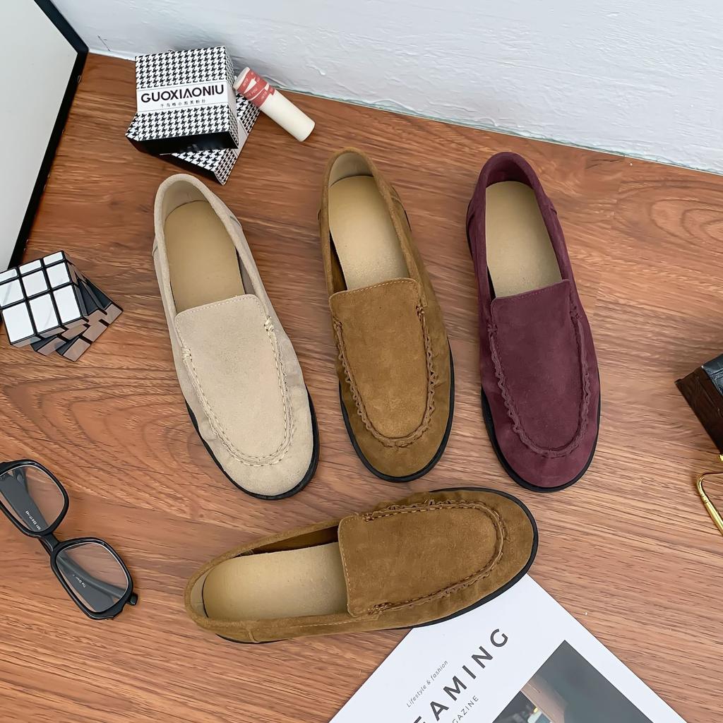 Grape mother autumn and winter new small leather shoes women's wear high-end thick-soled casual shoes pleated Korean version loafers