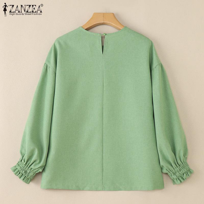 ZANZEA Women Casual Round Neck Solid Color 3/4 Sleeve Loose Blouse