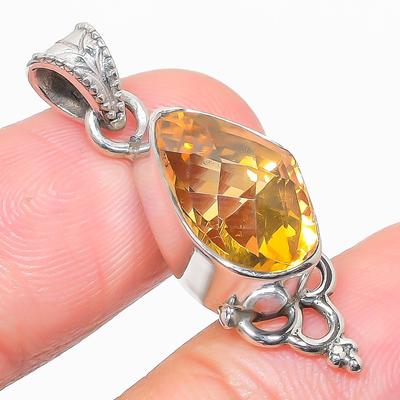 Natural Citrine Gemstone Handmade 925 Solid Sterling Silver Pendant 1.50'' v1N17