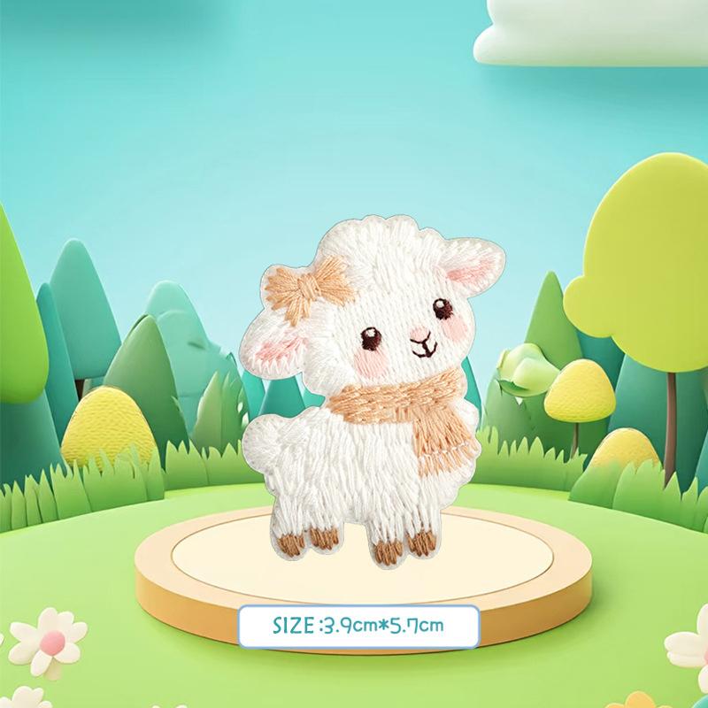 4Pcs Diy Decorative Self-Adhesive Sticker White Sheep Embroidery Patch For Tablet Mobile Phone Case Accessories Children'S Gifts