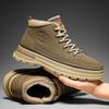 Winter Casual Men's Shoes Plush Mid Top Snow Boots Leather Breathable Comfort Warm Hiking Shoes Outdoor Wear-resistant Work Boot