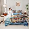 One Piece Thousand Sunny Straw Hat Crew Sunset Sea Anime 3-Piece Bedding Set Quilt Cover and Pillowcases for Dorm Room Decor